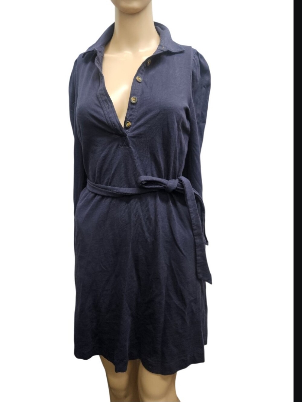 Boden Navy Blue Jersey Shirt Dress with Waist Tie Long Sleeves